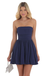 Strapless Bubble Dress in Indigo